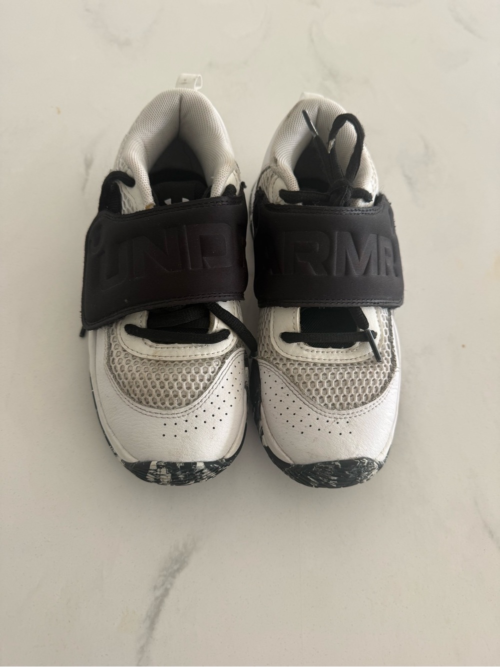 Under Armour Kids White and Black Hook-and-Loop Sneakers
